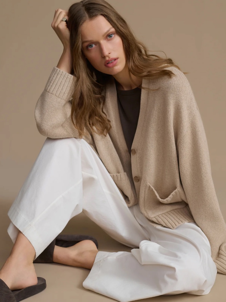 Jenni Kayne Barret Cardigan In Light Khaki Size Xs